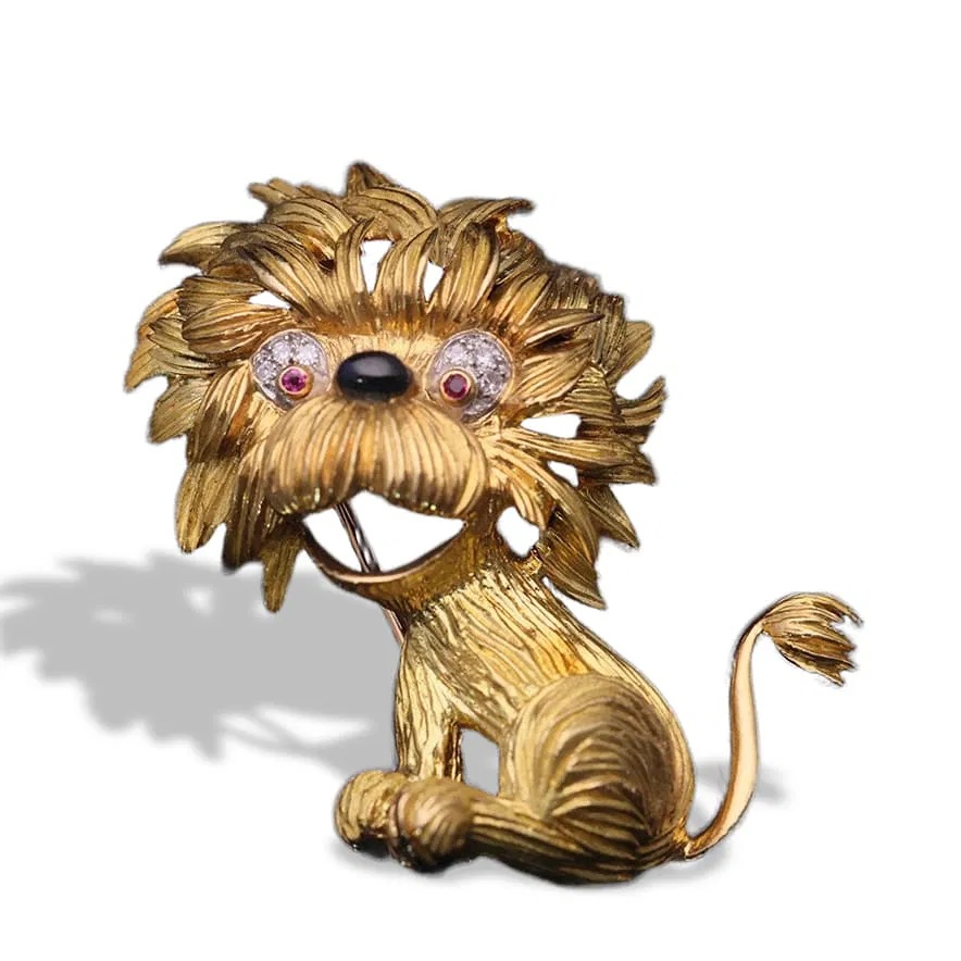 RETRO PERIOD 18K GOLD POODLE BROOCH IN VCA STYLE